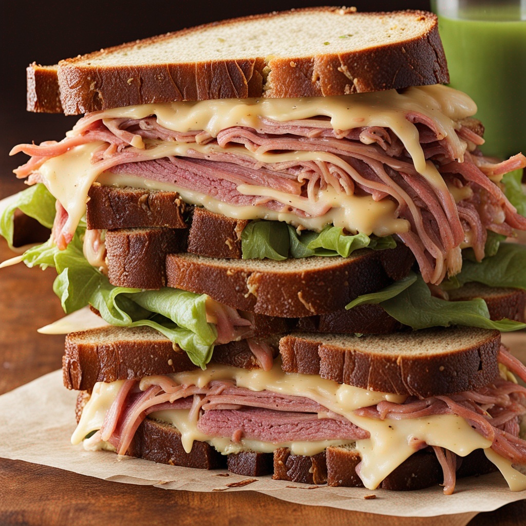 Thinly sliced corned beef for Reuben sandwich