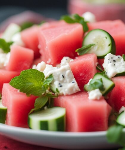 Diced cucumber for watermelon feta salad