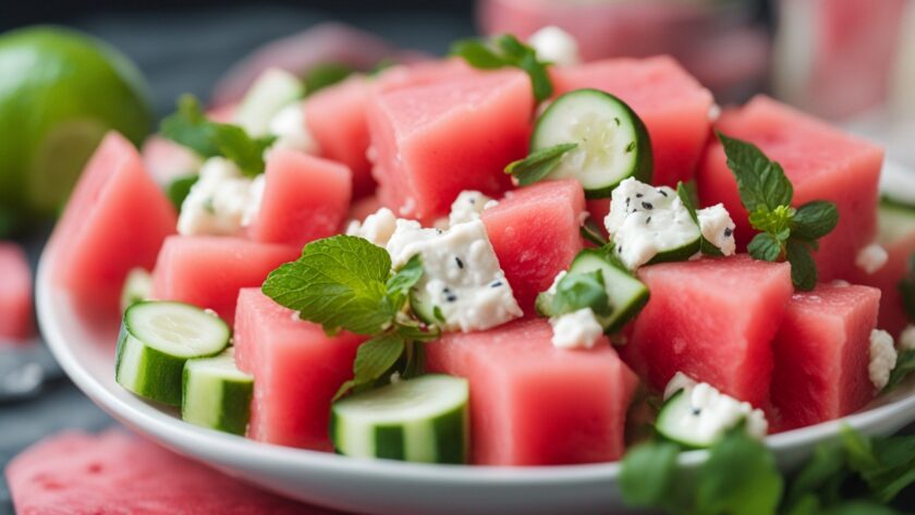 Diced cucumber for watermelon feta salad