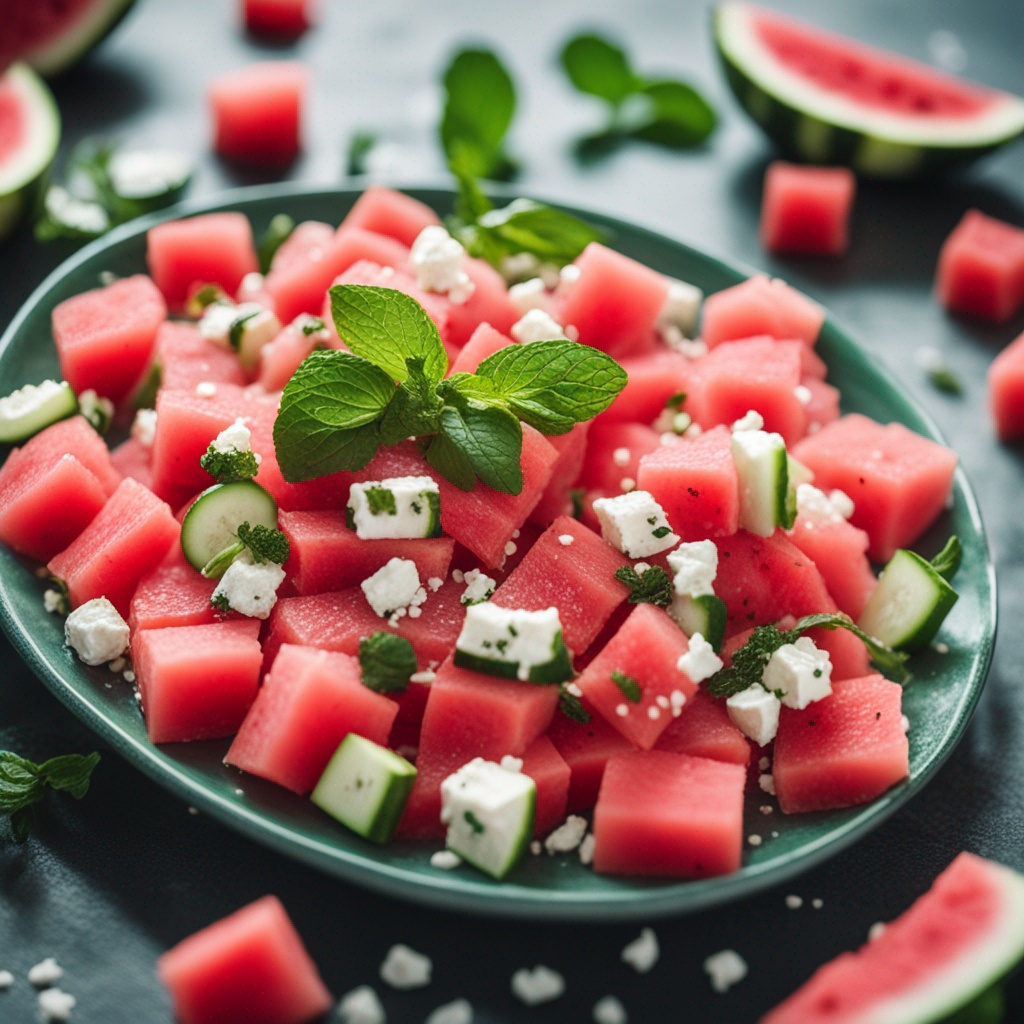 Juicy watermelon cubes for salad