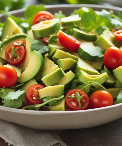 Fresh Avocado Salad in a White Bowl