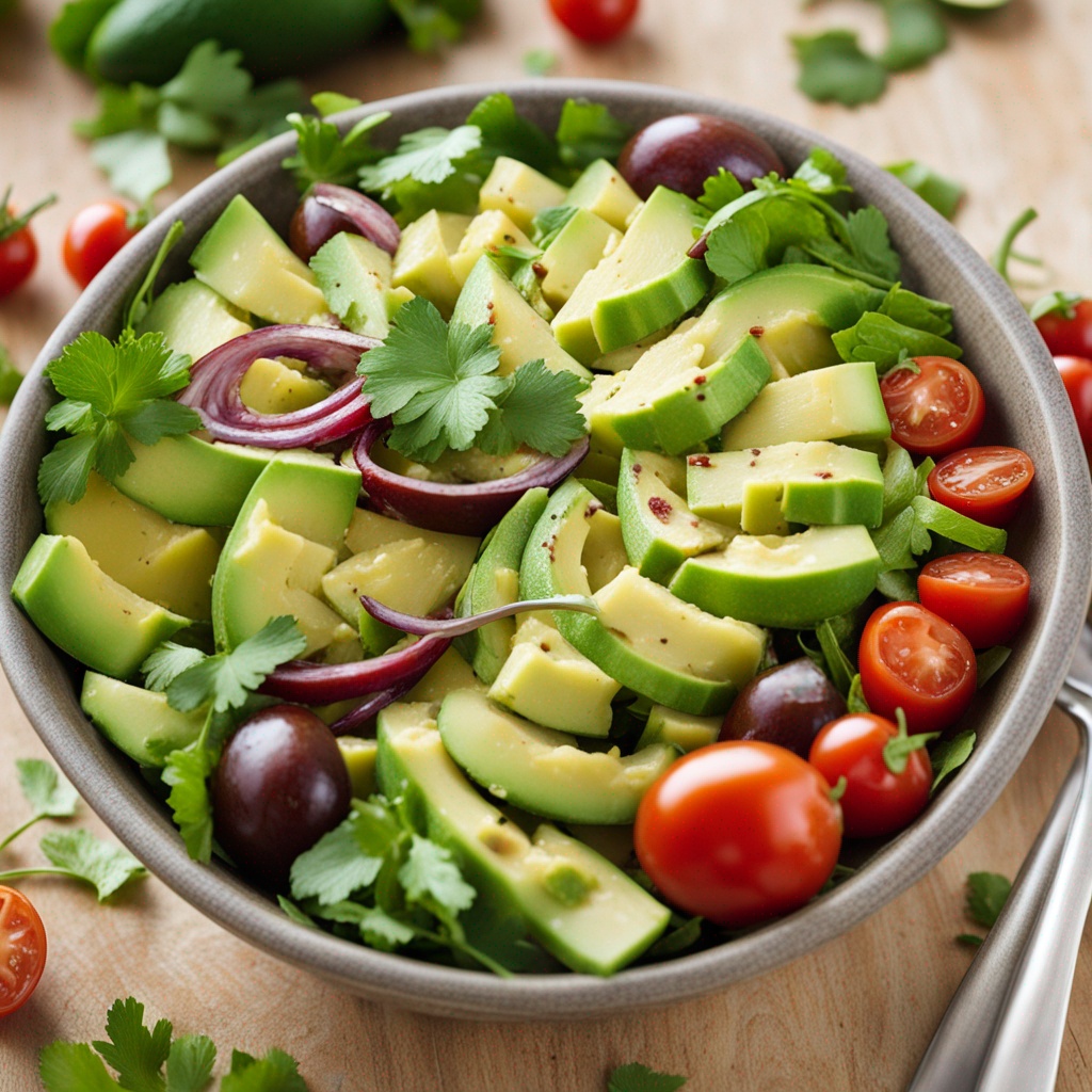 Close-Up of Avocado Salad with Cherry Tomatoes