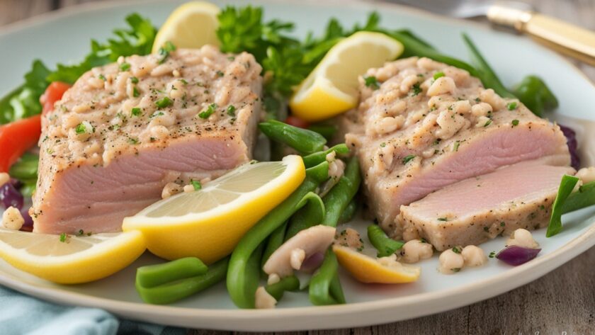 Mixing Lemon Juice and Pepper into Tuna