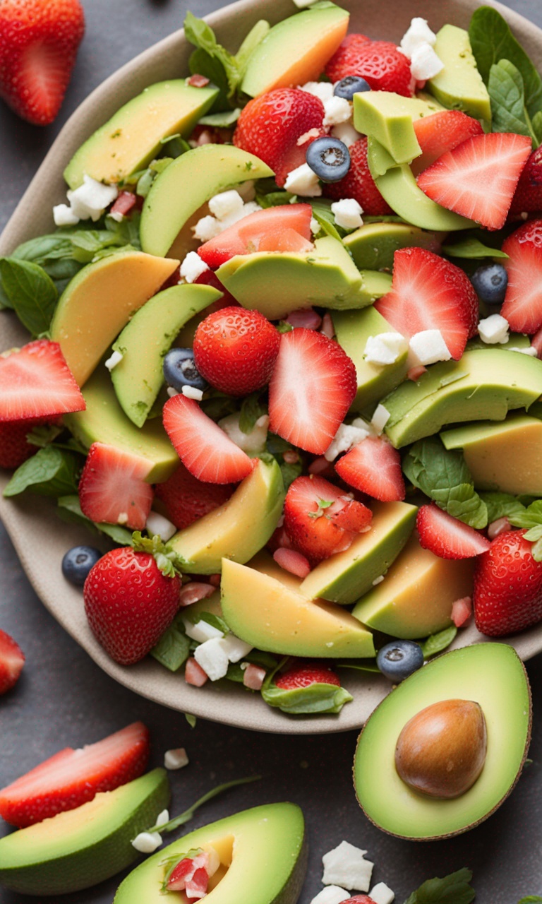 Serving Strawberry, Melon, and Avocado Salad at a Family Picnic